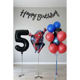 PARTİAVM 5 Yaş Dev Siyah Rakam Balonlu Örümcek Adam Doğum Günü Balon Seti Süper Kahraman Temalı Ekonomik Set