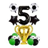 PARTİAVM 5 Yaş Futbol Tema Şampiyon Futbolcu Doğum Günü Teması Balon Seti Şampiyon Kupası Siyah Rakam