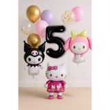 PARTİAVM 5 Yaş Hello Kitty + My Melody + Kuromi Balon Set Doğum Günü Balon Seti Altın Pullu Şeffaf Balon