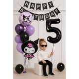 PARTİAVM 5 Yaş Kuromi Temalı Doğum Günü Balon Seti Siyah Rakam Happy Birthday Banner Uçan Balon
