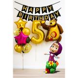 PARTİAVM 5 Yaş Maşa ve Koca Ayı Altın Rakam Balonlu Doğum Günü Balon Seti Happy Birthday Banner