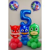 PARTİAVM 5 Yaş Mavi Rakam Balon Pijamaskeliler Balon Seti Pjmaske Kedi Çocuk Baykuş Kız Kertenkele Çocuk