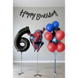 PARTİAVM 6 Yaş Dev Siyah Rakam Balonlu Örümcek Adam Doğum Günü Balon Seti Süper Kahraman Temalı Ekonomik Set