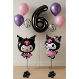 PARTİAVM 6 Yaş İkili Kuromi Tema Doğum Günü Set Siyah Rakam konfeti Şeffaf Balon Helyum Uyumlu Uçan Balon
