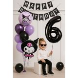 PARTİAVM 6 Yaş Kuromi Temalı Doğum Günü Balon Seti Siyah Rakam Happy Birthday Banner Uçan Balon