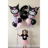 PARTİAVM 6 Yaş Kuromili Balon Set Doğum Günü Balon Set Siyah Rakam Balon Helyum Uyumlu Uçan Balon Full Set
