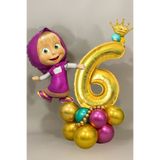 PARTİAVM 6 Yaş Lisanslı Büyük Boy Maşa ile Koca Ayı Balon Seti Maşa Balon Doğum Günü Gold Rakam Balon Set