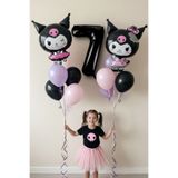PARTİAVM 7 Yaş Kuromili Balon Set Doğum Günü Balon Set Siyah Rakam Balon Helyum Uyumlu Uçan Balon Full Set