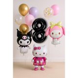 PARTİAVM 8 Yaş Hello Kitty + My Melody + Kuromi Balon Set Doğum Günü Balon Seti Altın Pullu Şeffaf Balon