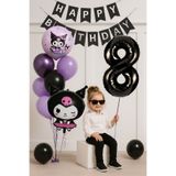PARTİAVM 8 Yaş Kuromi Temalı Doğum Günü Balon Seti Siyah Rakam Happy Birthday Banner Uçan Balon