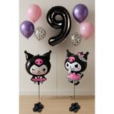 PARTİAVM 9 Yaş İkili Kuromi Tema Doğum Günü Set Siyah Rakam konfeti Şeffaf Balon Helyum Uyumlu Uçan Balon