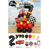 PARTİAVM Arabalar / Cars / Şimşek McQueen 2 YAŞ Yaş Doğum Günü Siyah Rakam Balonlu Konsept Balon Seti