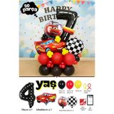 PARTİAVM Arabalar / Cars / Şimşek McQueen 4 YAŞ Yaş Doğum Günü Siyah Rakam Balonlu Konsept Balon Seti