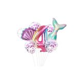 PARTİAVM Deniz Kızı Balon 7li Set ( Denizkızı Deniz Kabuğu Rakam Balon Ve Pullu Şeffaf Balon Buketi )