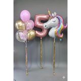 PARTİAVM Dev Unicorn Balon 5 Yaş Pembe Rakam Balon Makaron Pembe Gold Krom Konfetili Doğum Günü Balon Seti