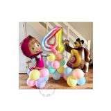 PARTİAVM Lisanslı Büyük Boy Maşa Ile Koca Ayı Balon Seti Maşa Balon Ve 100cm Gökkuşsğı Rakam Balon