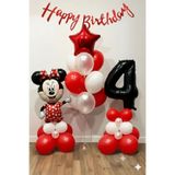 PARTİAVM Minnie Mouse Temalı 4 Yaş İçin Siyah Rakamlı Balon Standı Seti Kırmızı Tema Mini Fare Balon Seti