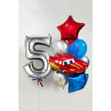 PARTİAVM Şimşek Mcqueen Arabalar Temalı Balon Seti 76cm Gümüş Rakam Balonlu Yıldızlı Set