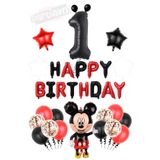 PARTİAVM Siyah Rakam Balonlu Mickey Mouse Happy Birthday Balon Seti Mini Fare Temalı