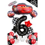 PARTİAVM Siyah Rakam Balonlu Şimşek Mcqueen Balon Seti Arabalar (CARS) Konfetili Şeffaf Balon
