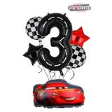 PARTİAVM Siyah Rakam Balonlu Şimşek Mcqueen Balon Seti Arabalar (CARS)
