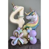 PARTİAVM Unicorn Balon Unicorn Tema Krem Rakam Balonlu Makaron Gökkuşağı Set (1-9 Arası Yaş Seçimli)