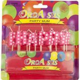 Partici Happy Birthday Pembe Puantiyeli Kürdan Mum Seti