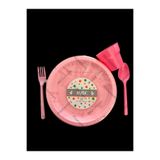 partideyince PLASTİK SERT TABAK BARDAK ÇATAL KAŞIK PEMBE RENK 25 KİŞİLİK SET