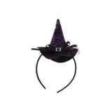 partidolu Halloween Mor Renk Ağ Desenli Tüllü Kurdeleli Cadı Şapkası Şeklinde Taç