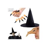 partidolu Halloween Siyah Renk Dralon Kumaş Cadı Şapkası Burnu ve Tırnağı 3 lü Set Yetişkin