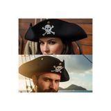 partidolu Siyah Renk Keçe Kumaş Çıt Çıtlı Karayip Korsan Jack Sparrow Şapkası hallow