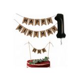 Partifabrik Happy Birthday Kraft Yazı ve One PASTA Süsü SET Rakam Balonlu