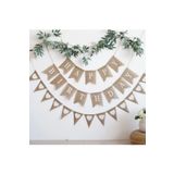 Partifabrik Kraft KARTON Happy Birthday Yazı Ve Kalpli Üçgen Karton Duvar Süsü