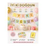 Partifabrik Makaron Rengarenk İyiki Doğdun Yazı Doğumgünü Süsü