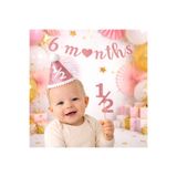 Partifabrik Yarım Yaş 6 months Şeker Pembe Simli Şapka Pasta Süsü Duvar yazısı Set