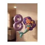Partifest Deniz Kızı Temalı Folyo Balon Seti - 8 Yaş Mor Sayı Balonu ve Deniz Kızı Figürlü Balon