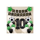 Partifest Futbol Konseptli Doğum Günü Süsleme Seti 10 Yaş – Siyah Gold Happy Birthday Banner, Rakam & Futbol Folyo Balon