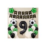 Partifest Futbol Konseptli Doğum Günü Süsleme Seti 9 Yaş – Siyah Gold Happy Birthday Banner, Rakam & Futbol Folyo Balon