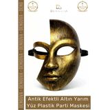 #Partimaskesi Antik Efektli Altın Metalik Gold Eskitme Şık Balo Kostüm Yarım Yüz Plastik Parti Maskesi