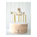 partince 1 Yaş Parti Malzemeleri Pasta Süsü Cake Topper ve Metalik Gold Mum Doğum Günü Pasta Süsleme Seti