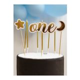 partince 2 Parça One Pasta Seti 1 Yaş Pasta Süsü Cake Topper Ve Gold Mum Doğum Günü Pasta Süsleme Seti