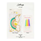 partince 2'li Set Gökkuşağı Tema Pasta Süsü Cake Topper Ve Klasik Pastel Renk Mum Doğum Günü Parti Seti