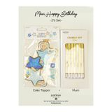 partince 2'li Set Mavi Tema Happy Birthday Cake Topper ve 6'lı Metalik Uzun Gold Mum Doğum Günü Pasta Süsü