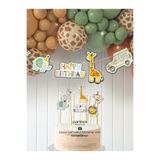 partince 3'lü Set Happy Birthday Safari Tema Pasta Süsü Banner Ve 6'lı Uzun Gold Mum Doğum Günü Parti Seti