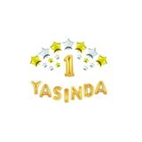 Partioutlet Yıldızlı Yasında Gold Folyo Balon Seti, 4 Parça, Gri