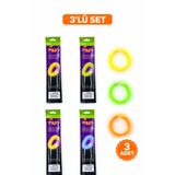 PARTİPORT Glow Stick Bileklik 3’lü Set Sarı Yeşil Turuncu Işıklı Parti Bilekliği Neon Işık Bileklik