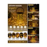 PARTİPORT Gold Dekoratif Led Mumluk Fener Balkon Bahçe Gece Lambası