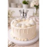 PARTİPORT Gümüş Prenses Tacı Pasta Süsü Cake Topper – Taç Doğum Günü Pasta Dekoru Baby Shower Parti Süsü