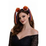 PARTİPORT Halloween Kabak Taç 20 cm Saçlı Renkli Saçlı Kafa Bandı Parti Aksesuarı
