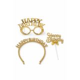 PARTİPORT Happy Birthday Doğum Günü Parti Seti Taç Gözlük ve Pasta Üstü Süs 3 Parça